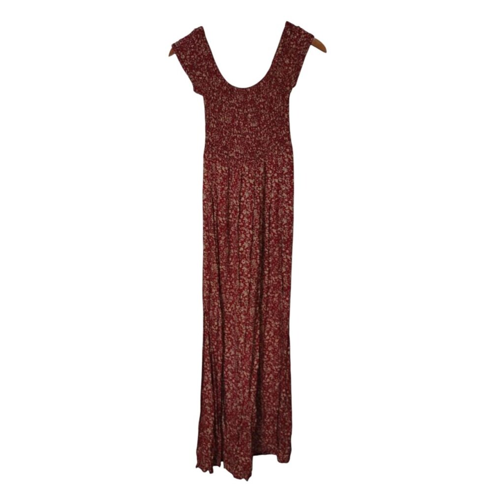 Red Women S Floral Smocked Maxi Dress Cottagecore Romantic Grunge Bareback Style
